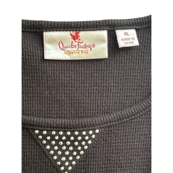 Quacker Factory XL Womens Black Pullover Top With Rhinestone Detail 3/4 Sleeves - Picture 3 of 6
